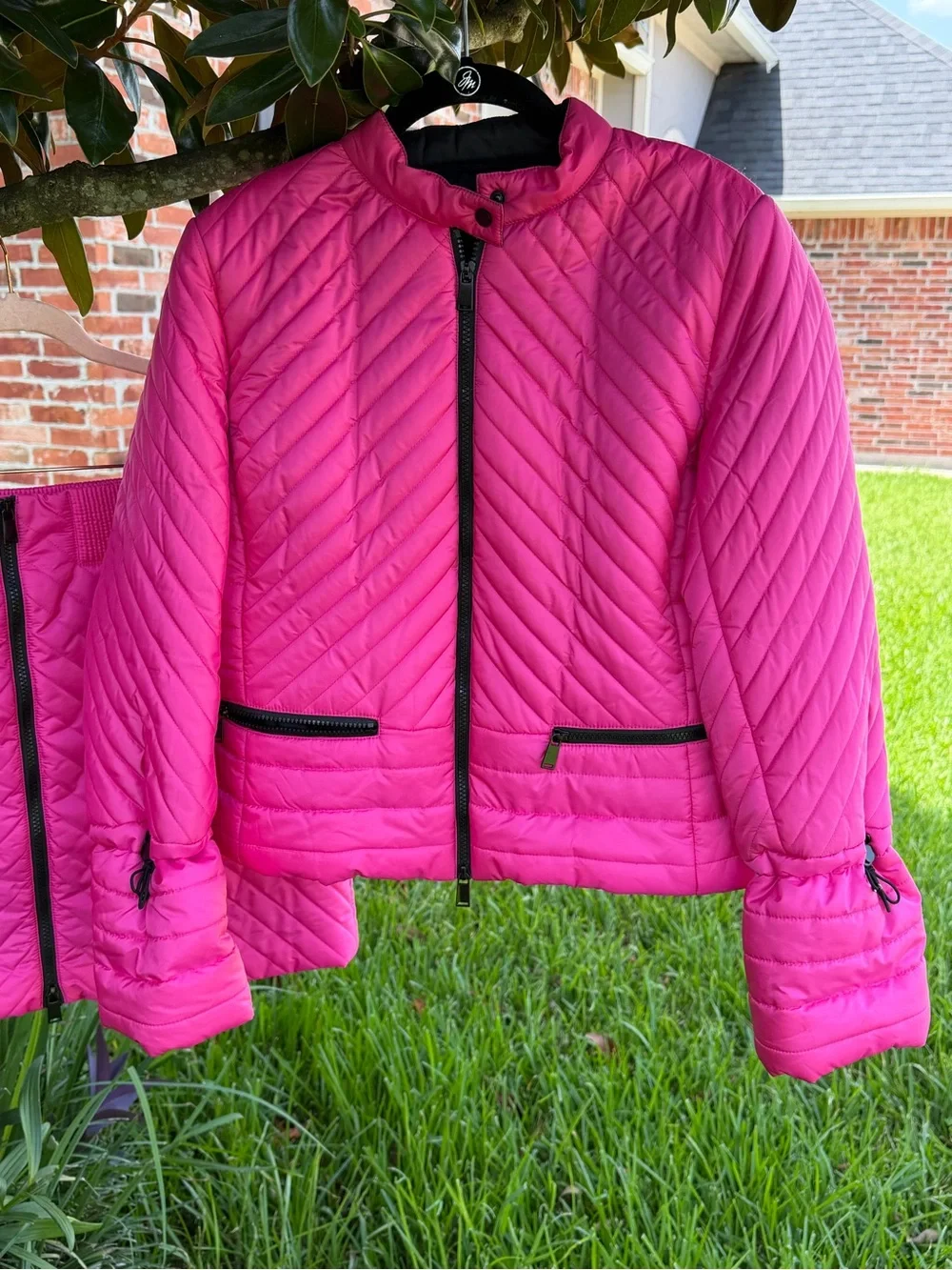 Worth New York Hot Pink Quilted Jacket & Skirt Set S/8 Statement Outfit
